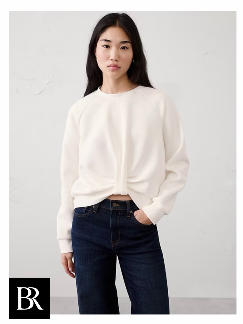 Banana Republic Cream Knot-Front Crewneck Sweatshirt